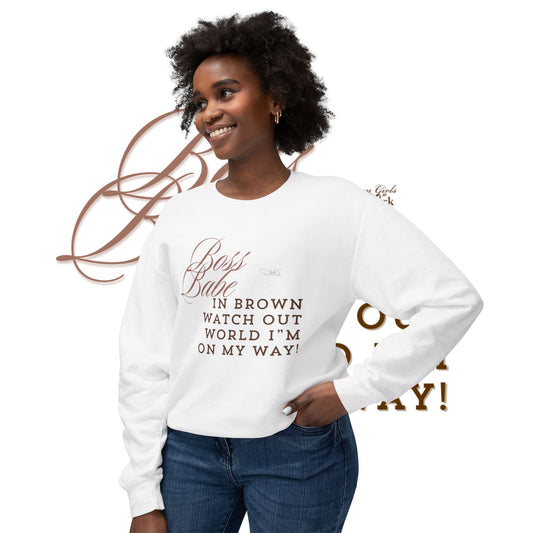 Boss Babe in Brown Unisex Lightweight Crewneck Sweatshirt